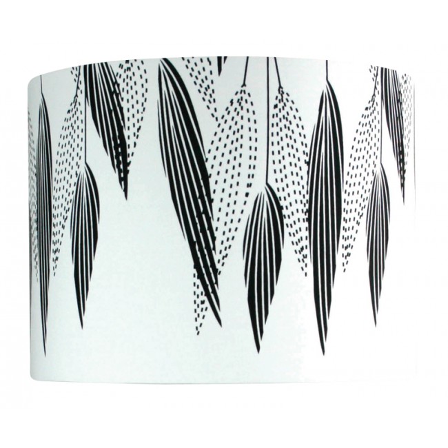 black and white lamp shade with feathers print